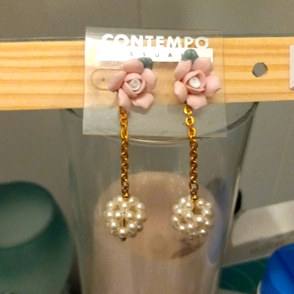 Flower drop pearl earings